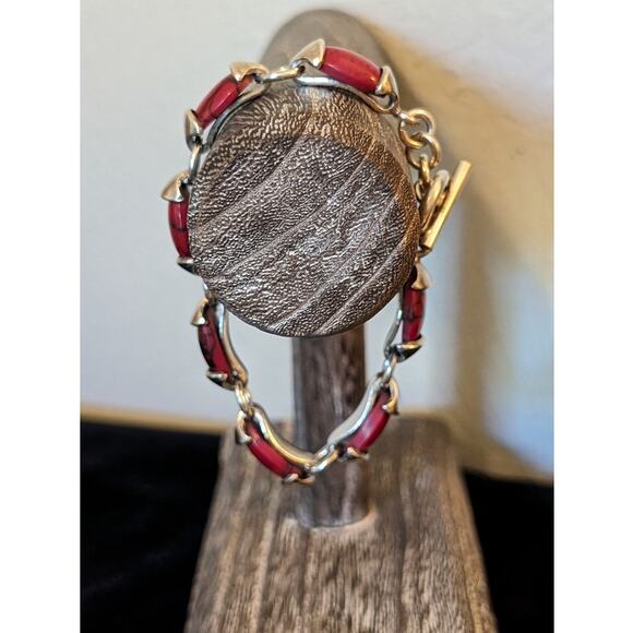 Mexican Red Jasper 925 Sterling Silver Toggle Bracelet - Picture 3 of 11
